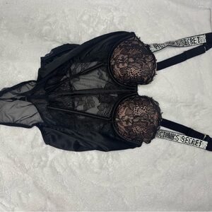 Victoria's Secret Black Lace Bodysuit with Pink Accents